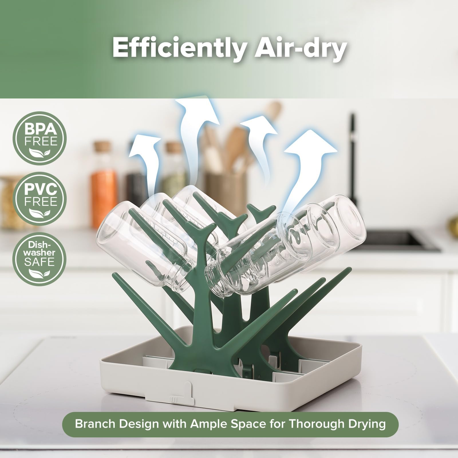 haakaa Baby Bottle Drying Rack, Space Saving Bottle Drying Tree for Bottles/Pump Parts/Pacifiers and Other Baby Essentials - Image 2
