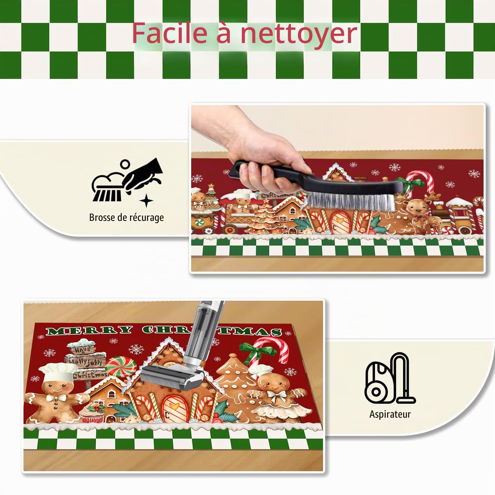 AIBIIN Tapis de cuisine Noël antidérapant caoutchouc bonhomme pain d'épices 40x60 40x120 cm 2 pièces