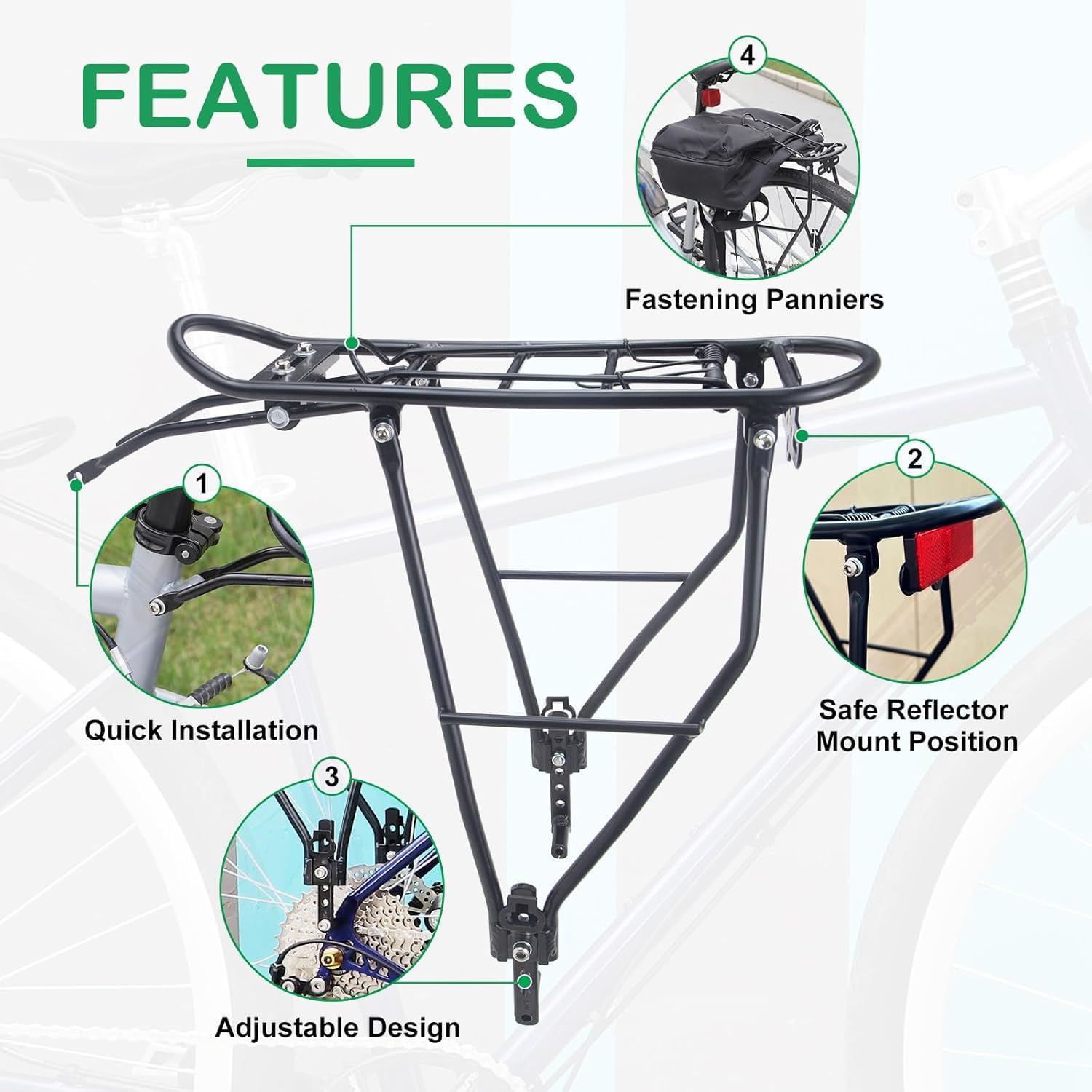 ZUKKA Portapacchi Posteriore Alluminio Portante Altezza Regolabile Adatto per 24-28 Pollici 700C Bicicletta Da Strada
