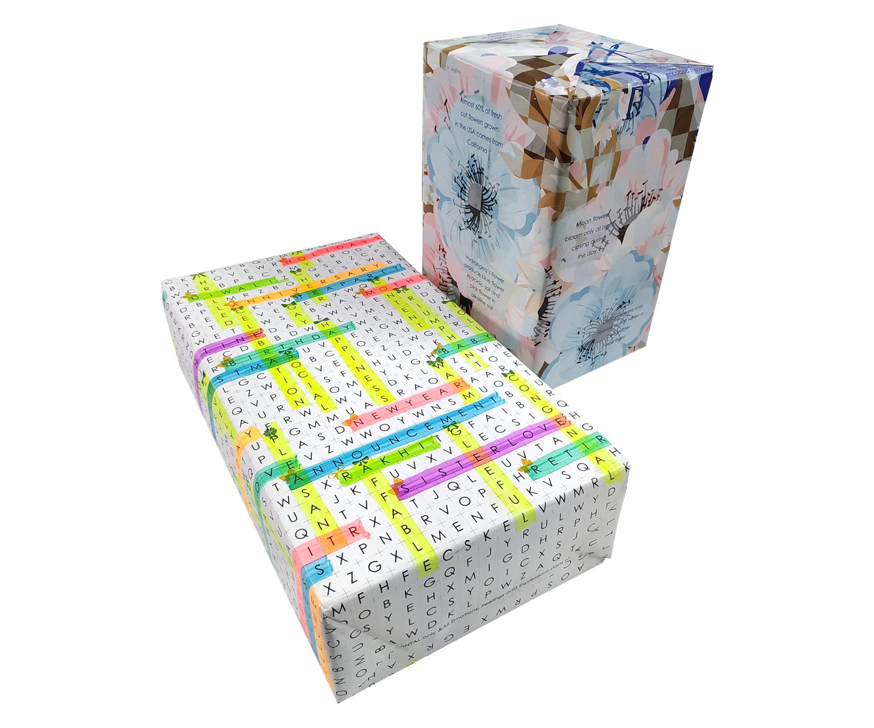 eVincE Eid gift wrapping paper Birthday roll wrapping sheets | Floral & Word Search fun wraps for him her men women | 70x50 cms large papers for all occasions | Kid Friendly activity fun with facts