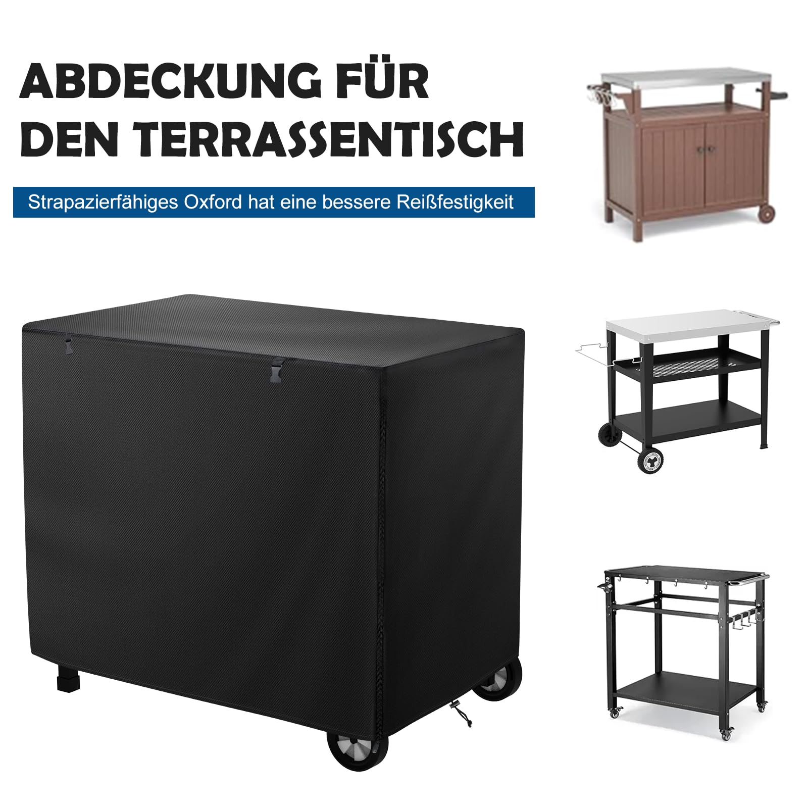 Cuisine d'extérieur Table d'appoint Housse, 100 x 80 x 60 cm Housse imperméable pour table pour chariot de service Chariot de barbecue pour terrasse Four à pizza