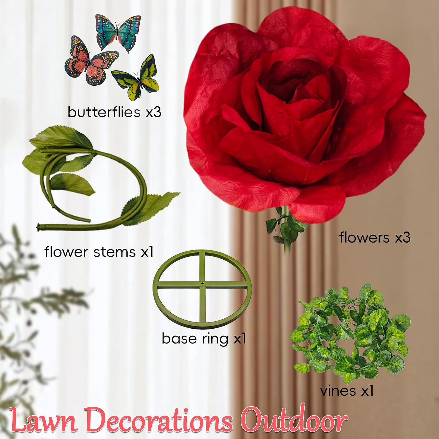 6.4FT Giant Flowers for Decoration, Big Artificial Flowers with Stand, Waterproof Large Handcrafted Paper Flowers for Wedding, Outdoor Garden, Shop Window Display, Home Decor(Red Rose)