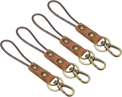 PATIKIL Cordón trenzado de cuero de 6 pulgadas, paquete de 4 pulseras de cuerda de cuero con clip de gancho para soporte de credencial de