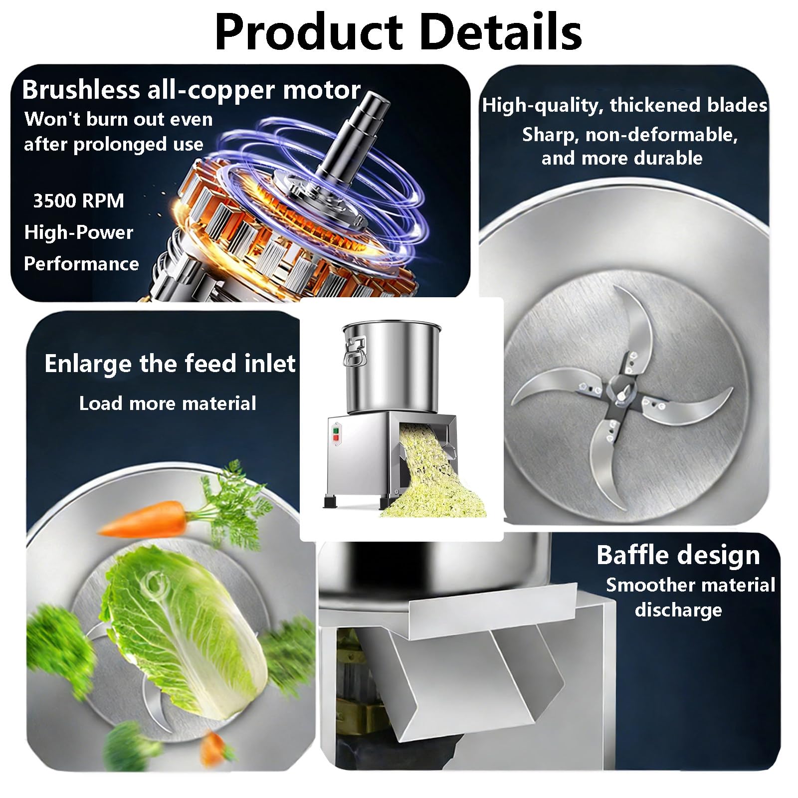 Tritatutto Elettrico Professionale per Verdure, 1800 W Ad Alta Potenza, 3500 Giri/Min, Piccolo Tritatutto Domestico in Acciaio Inox per Cucina Casalinga E Uso Agricolo