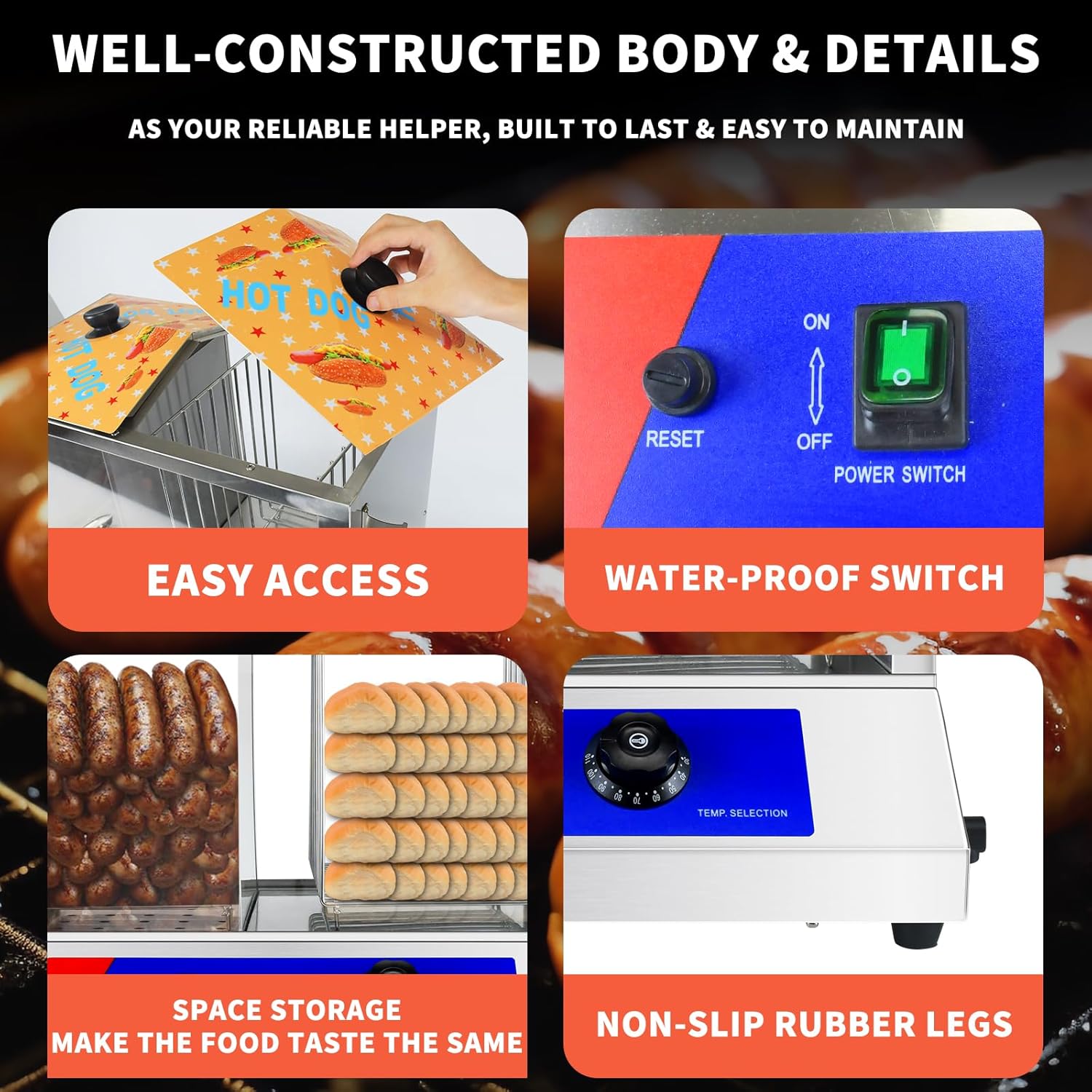 Hot Dog Steamer 36L Hot Dogs Buns Steamer for 100 Hot Dogs & 50 Electric Bun Warmer Cooker with Thickened Tempered Glass Stainless Steel