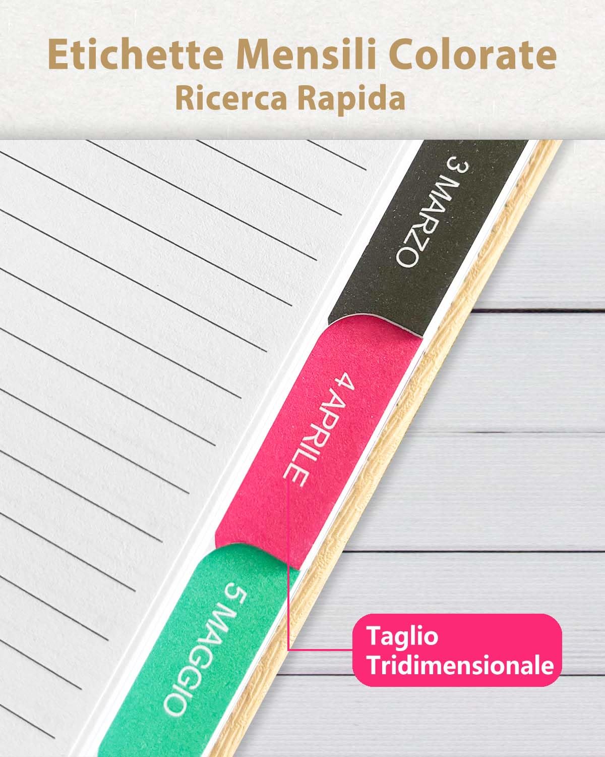 HW CASA Agenda Giornaliera 2025 Taccuino,Formato A5,200 Pagine Agenda Giornaliera,Copertina in Pelle PU Goffrata con Venature del Legno,Design a Pagina Singola ed Etichette Mensili Colorate,Giallo