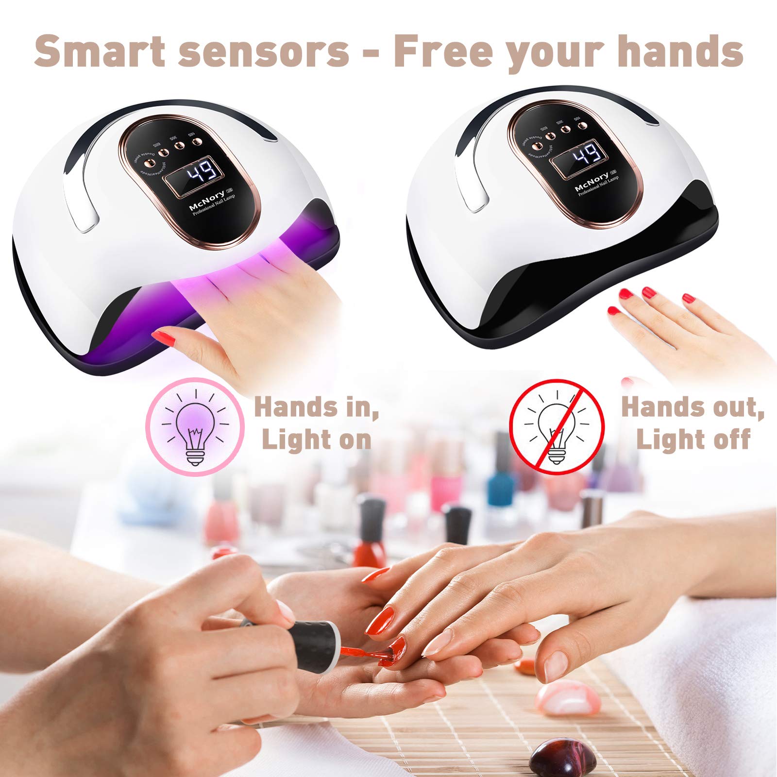 Lampada Unghie UV LED,168W Professionale Fornetto per Manicure/Pedicure Permanente Smalto Semipermanente 4 Timer con 10s/30s/60s/99s Display LED Automatico Sensore