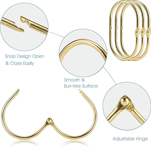 Miniatura 4 de Goowin Anillos de cortina de ducha, 12 ganchos para cortina de ducha, anillos de ducha ovalados a presión para cortina, anillos de cortina de ducha