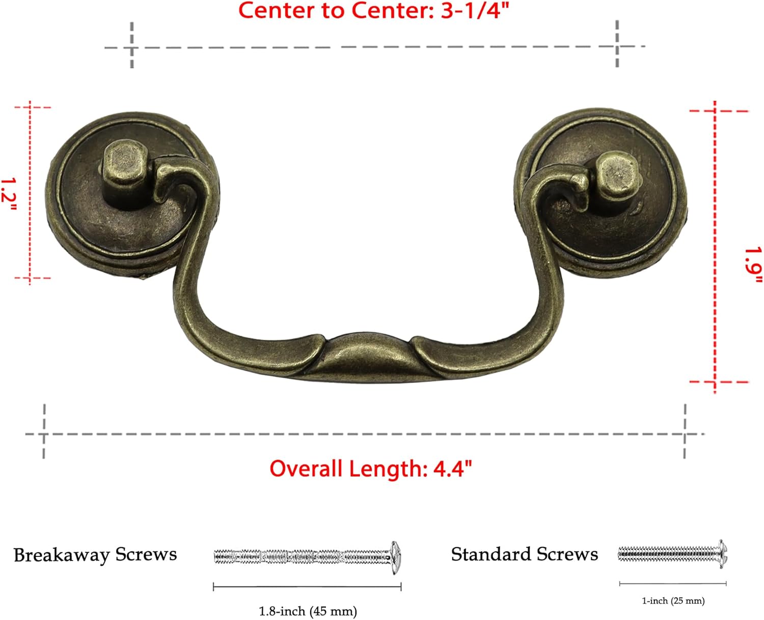 8 Pack Antique Brass Cabinet Pulls, 3-1/4 Inch Hole Centers Vintage Drawer Handles, European Style Decorative Pulls for Dresser, Wardrobe, Cupboard, and Furniture Restoration