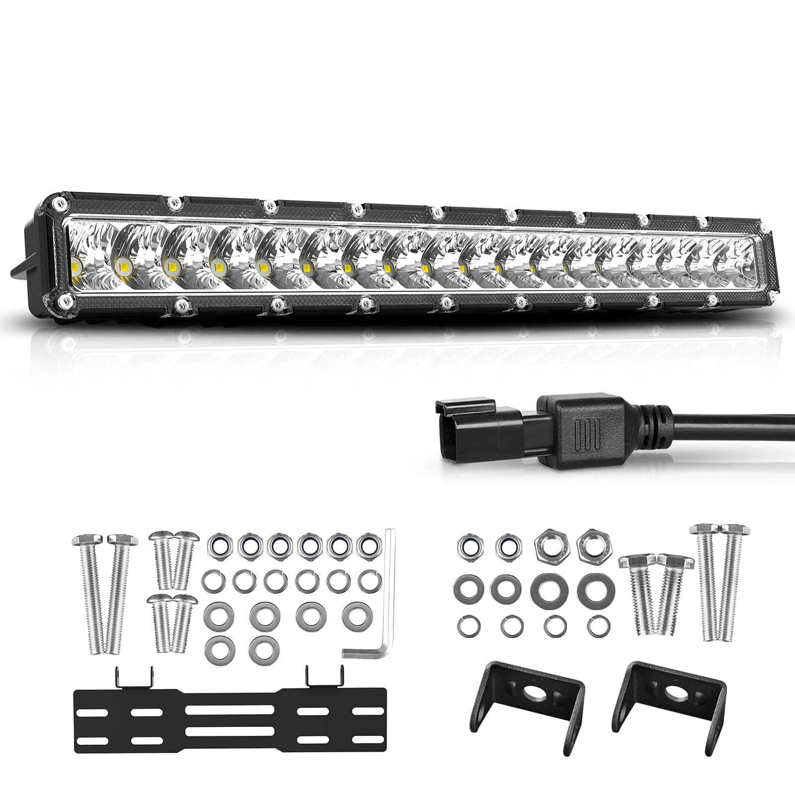 Autofeel 15 Inch LED Light Bar - Single Row License Plate Light 6000K 6000LM Flood Off Road & Fog Lights for Truck, SUV, ATV, UTV, Boat