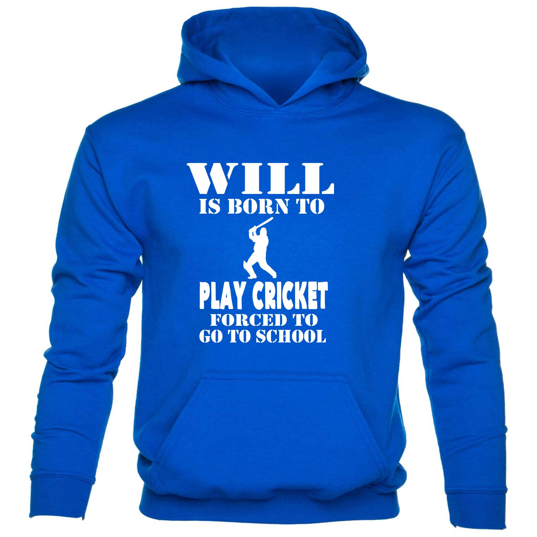Print4u Unisex Blue Hoodie Will Born To Play Cricket Customised Cricket Age 12-13