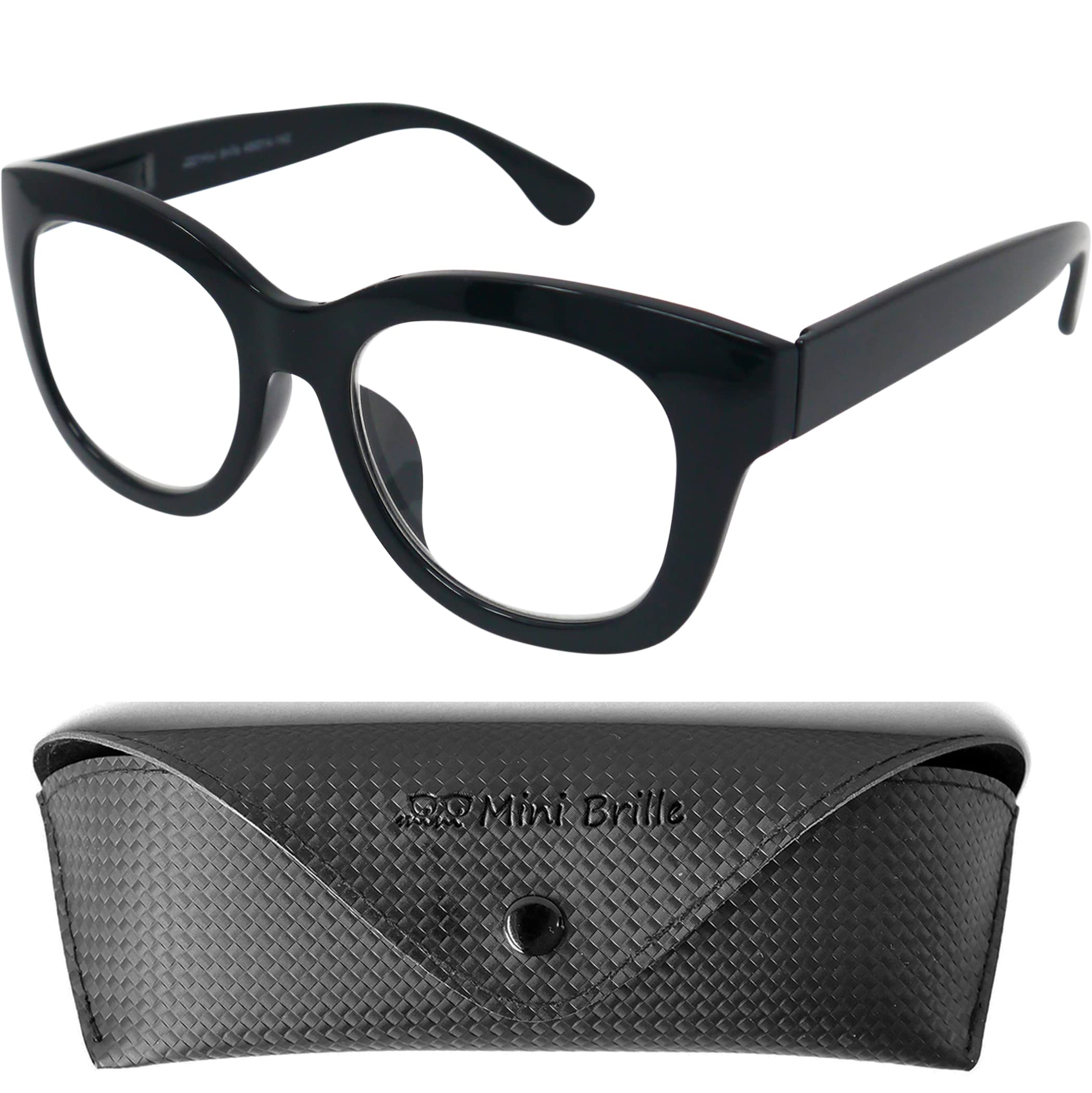 Mini Brille Gafas de Lectura Retro con Grandes Lentes Rectangulares, Montura Gruesa el Plástico con Bisagra de Resorte, Gafas Mujer