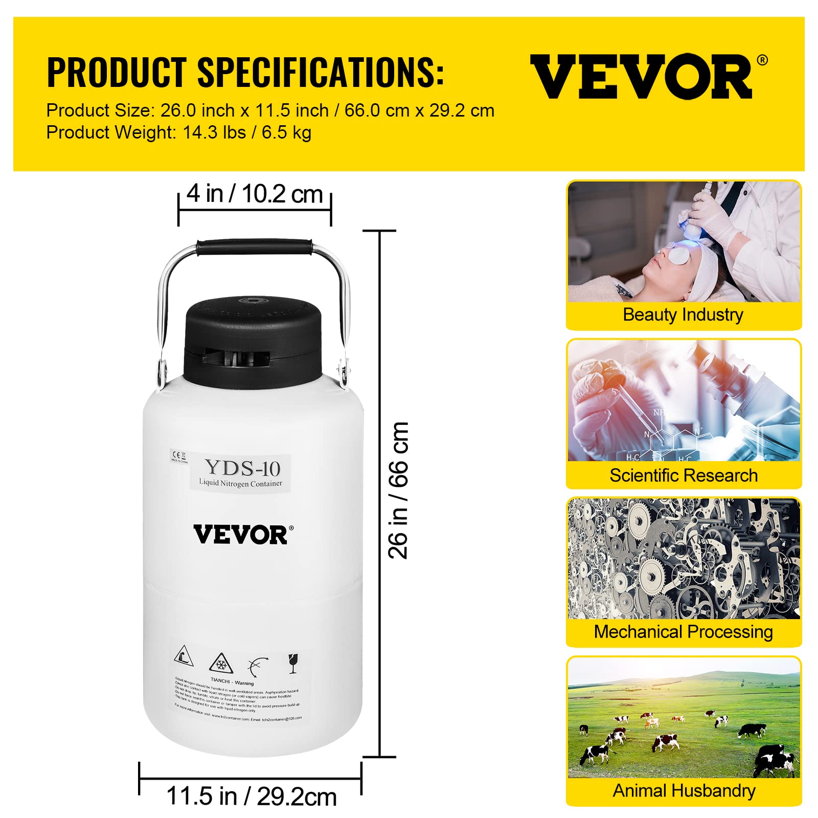 VEVOR 10L Contenitore per Azoto Liquido Contenitore di Azoto Liquido per Serbatoio di Azoto Liquido