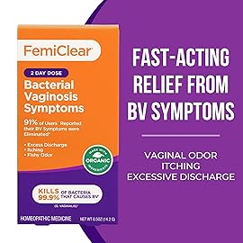 FemiClear BV Symptoms - Vaginal Ointment for Fishy Odor, Excess Discharge, Itching & Discomfort Due to Bacterial Vaginosis, All-Natural and Organic Ingredients, 2-Day Dose