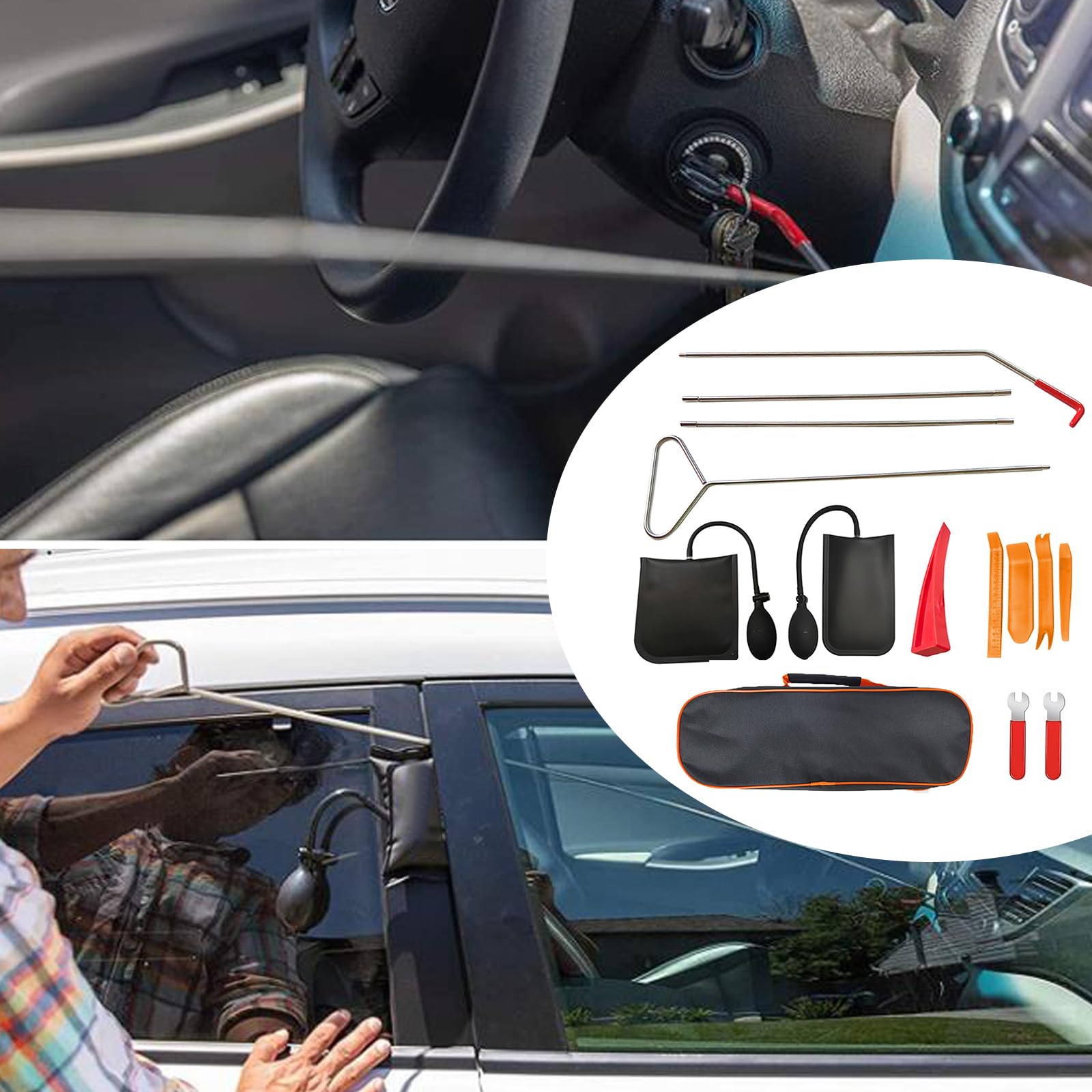 Kit de herramientas para coche, kit de agarrador de Largo Alcance de fácil Acceso, bolsa de cuña de aire, kit de emergencia para Coche, Kit de desbloqueo de Puerta de Coche