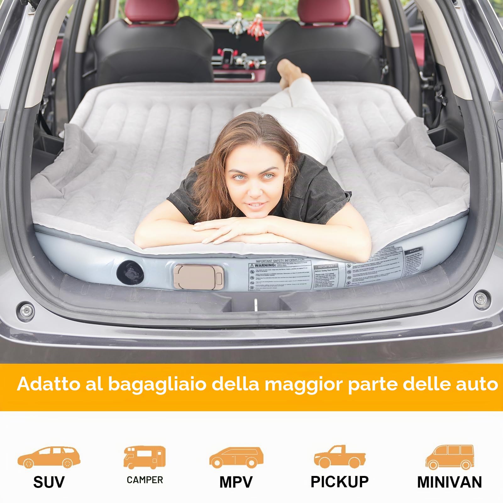 KMZ SUV Materassino Gonfiabile Thickened and Double Side Flocking Travel Mattress Camping Air Bed with Air Pump