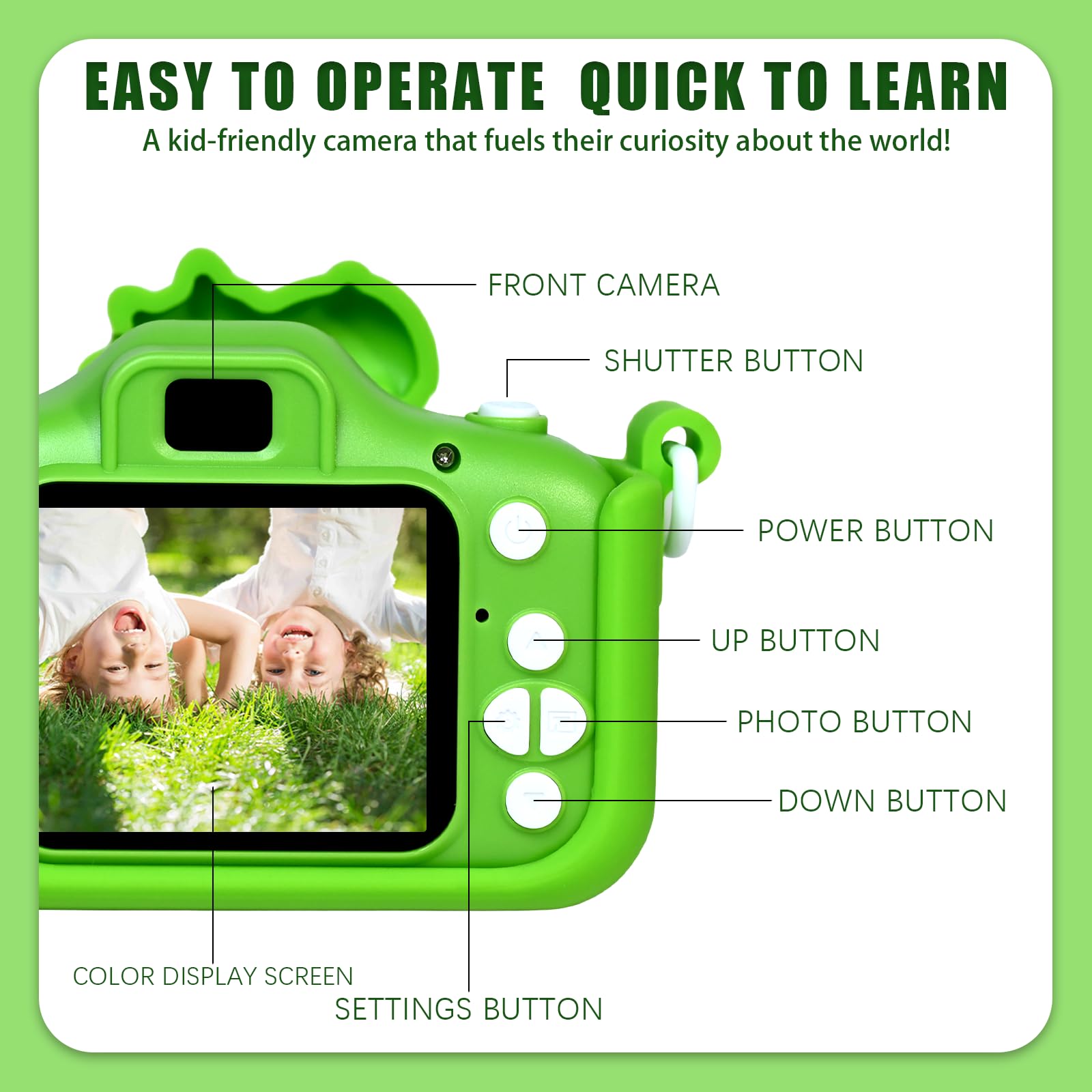 Macchina Fotografica Bambini, 2.0 Pollici Schermo Fotocamera Bambini 1080P HD Fotocamera con 32 GB, Regalo Giocattolo di Natale & Compleanno per Ragazze Ragazzi da 3-12 Anni (Verde)