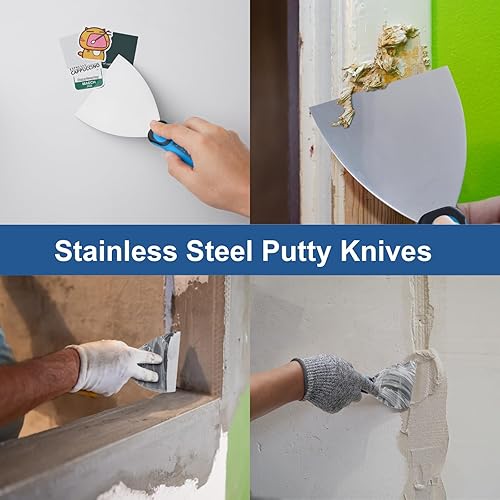 Miniatura 7 de KEZERS Kit de herramientas manuales para paneles de yeso, 7 piezas de 3, 4, 5, 6, 8 y 12 pulgadas, cuchillo de acero inoxidable para paneles de yeso