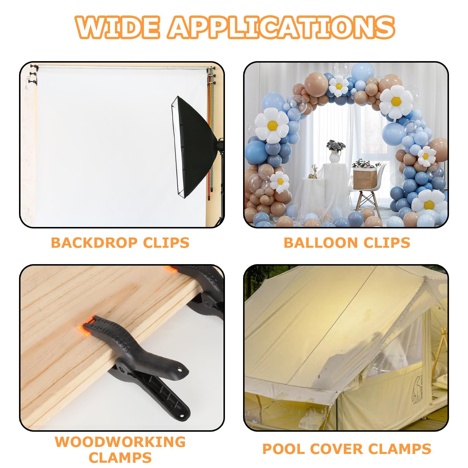 AKOLAFE 16PCS Plastic Spring Clamps 6 Inch Photo Backdrop Clips Clamps Set Balloon Arch Clips For Backdrop Stand Large Spring Clips Heavy Duty Black Muslin Clamp For Woodworking Crafts Pool Cover Tarp - View #11