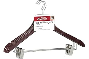 Home Basics Space Saving Pants Hangers Wood with Metal Clips, Cherry Red 3-Pack