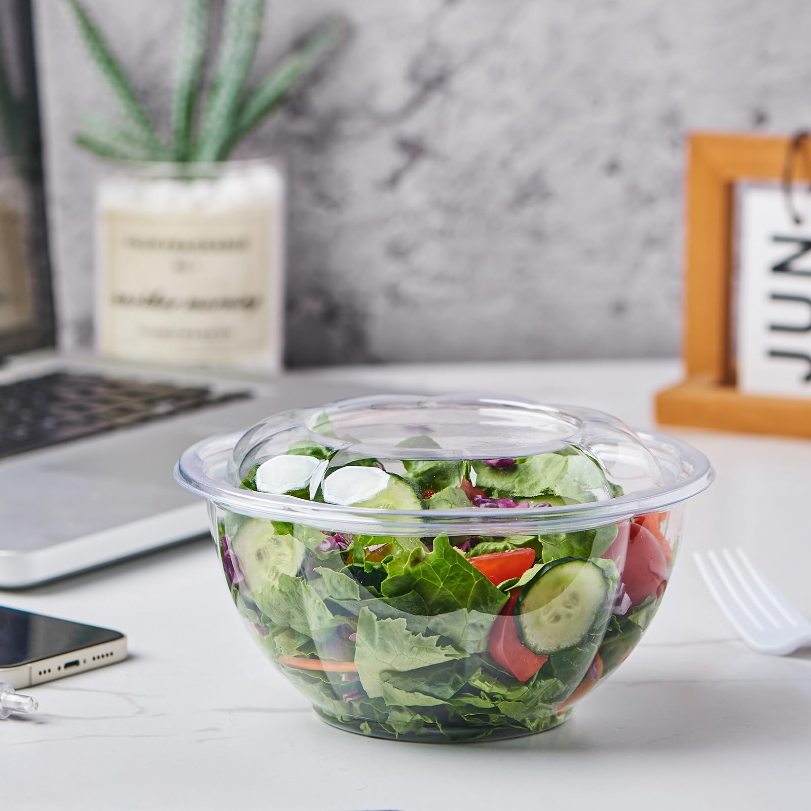 Jaluxing Juego de 150 cuencos de ensalada de plástico transparente de 32 onzas con tapas herméticas, desechables para llevar, recipientes para mezclar para frutas, quinua, almuerzo y preparación de