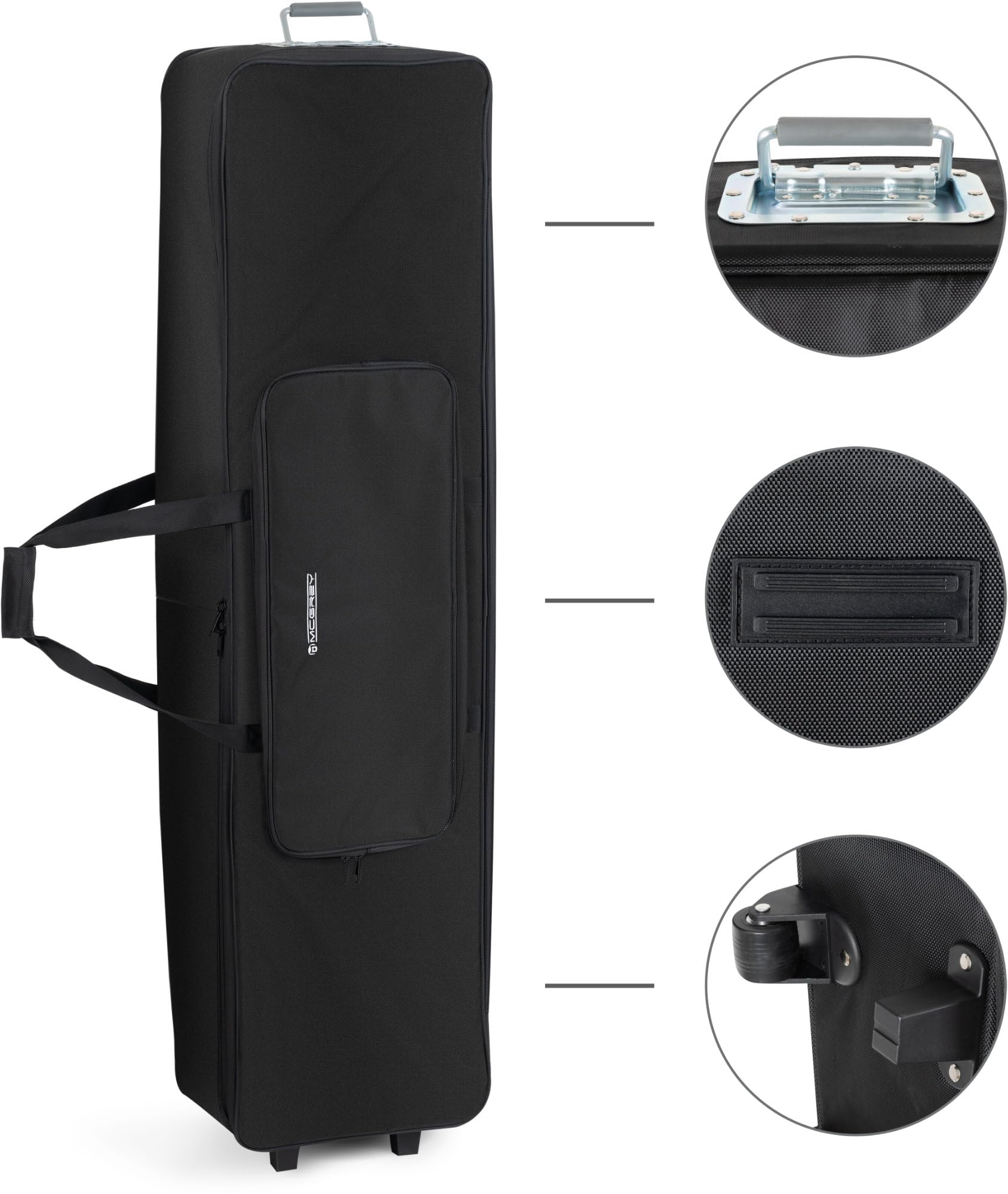 McGrey KBT-3222-88 Keyboardtrolley, Maniglia con chiusura a strappo | Valigia leggera con ruote per pianoforti con 88 tasti, Materiale idrorepellente, protegge da umidità e polvere, Peso: 3 kg