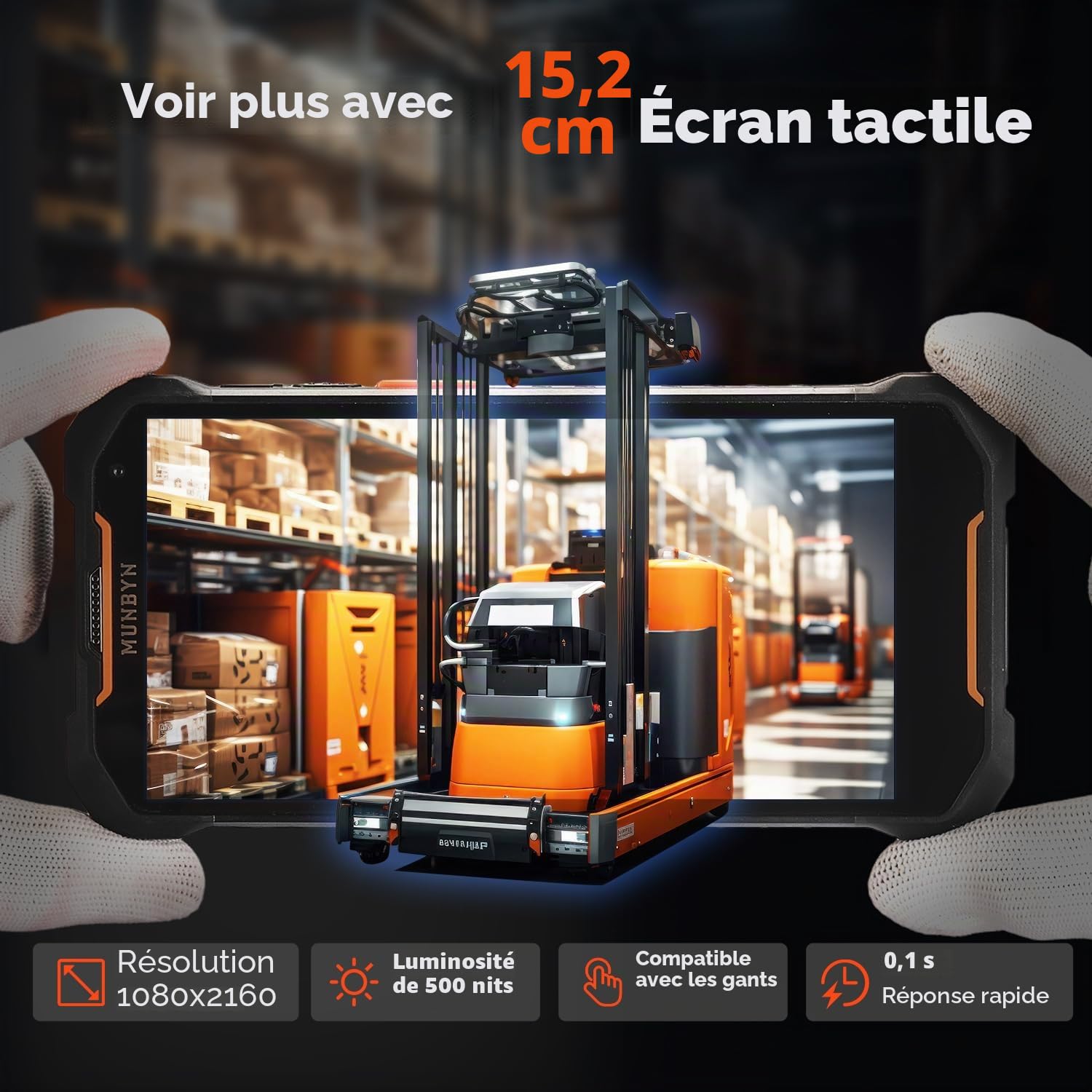 MUNBYN AS01P 2025 Scanner PDA Android 14, Écran 6", 4+128 Go, Scanner Zebra SE4710 (1D/2D/QR), Autonomie 16H, Charge Rapide, Évolutif Android 18,Type de poignée