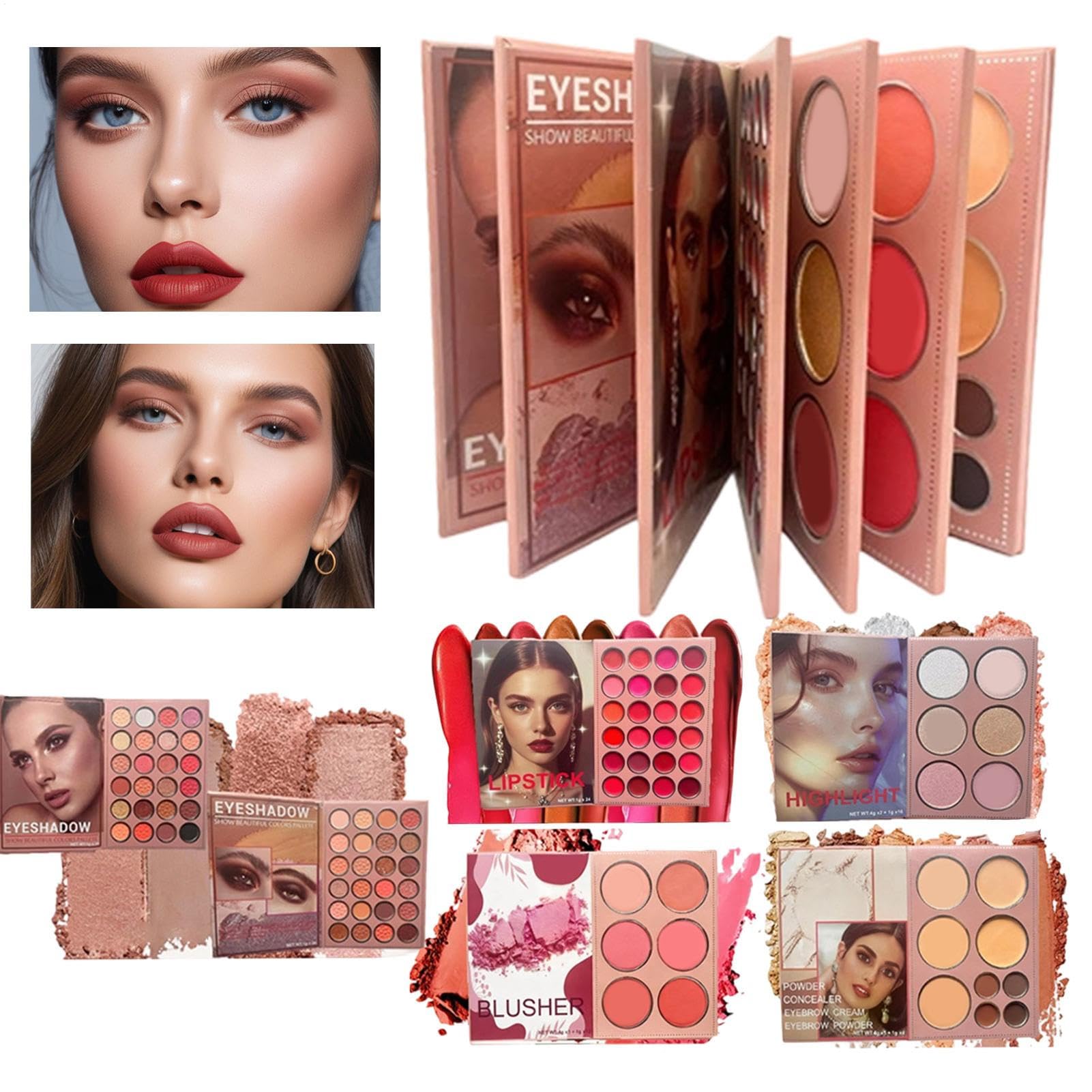 Palette Per Trucco A Libro Multicolore 6 | Trucco Viso Blush Contour Palette Per Principianti Donne Ragazze Uso Quotidiano Matrimonio Viaggio Festa Compleanno Natale