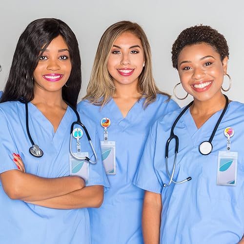 Miniatura 6 de Paquete de 4 carretes retráctiles para enfermeras con clip de cocodrilo, insignias de identificación médicas MD RN, clips para tarjetas de