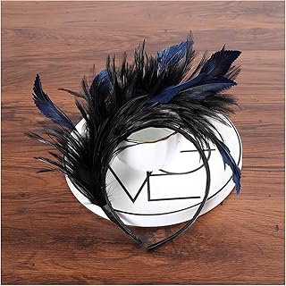 Feather Headband Easter Festival Hair Accessories Colors Hair Band Party Headpiece Women Flapper Feather Headband Decoration Crown Red Feather Headband (Size : Navy Blue)
