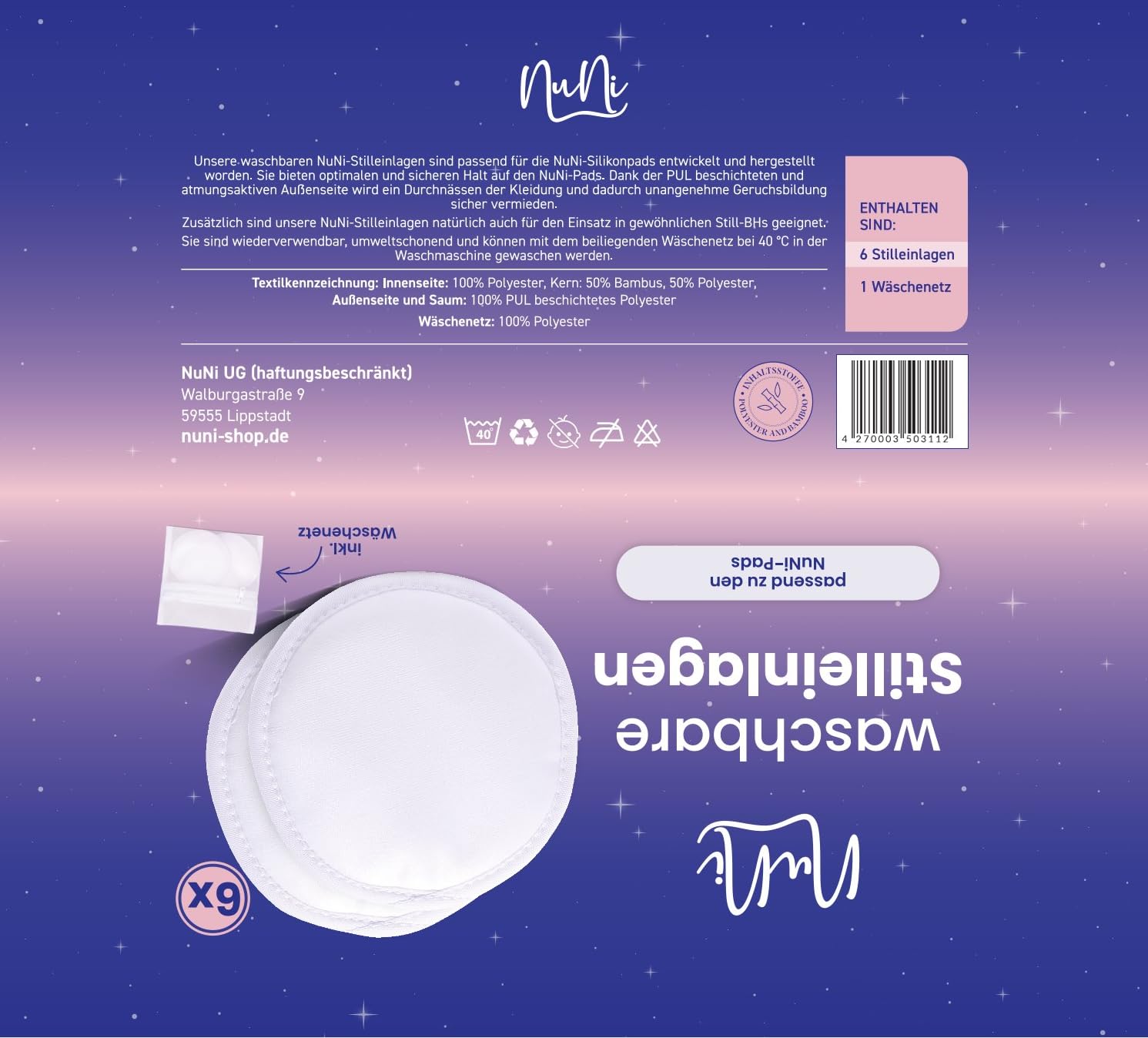 NuNi Washable Nursing Pads - Pack of 6 Including Laundry Net Suitable for NuNi Silicone Pads and Nursing Bras - Super Soft and Reusable - Image 3