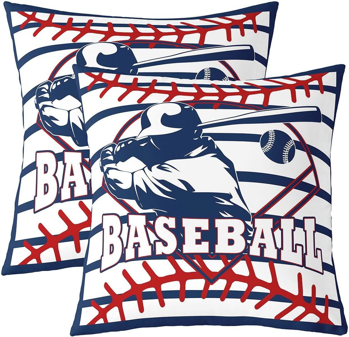 Feelyou Baseball Throw Pillow Covers Set of 2 Baseball Gaming Decorative Pillowcase Sport Game Cushion Covers for Sofa Couch Bed Ball Games Cushion Case White Blue Home Decor 16 x 16-Inch