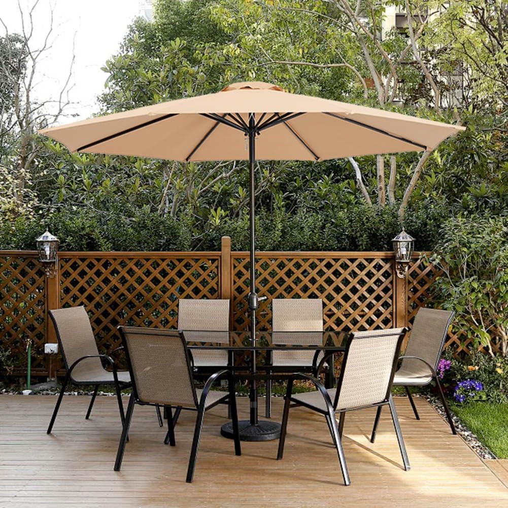 Duży Parasol Ogrodowy 9 Stóp, Stół Do Użytku Na Zewnątrz, Odporny Na Promieniowanie Uv, Okrągły Parasol Ogrodowy Z Korbą, 8 Solidnych Żeber Do Ogrodu, Basenu, Tarasu,Khaki-9ft/270cm