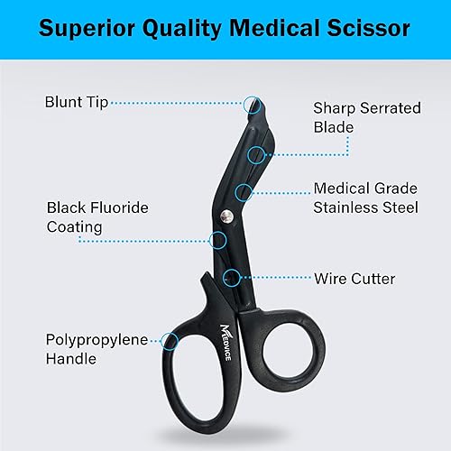 Miniatura 3 de MEDVICE Paquete de 2 tijeras médicas, tijeras EMT y trauma, 7.5 pulgadas, punta roma, revestimiento de flúor, cuchillas antiadherentes, lavable en