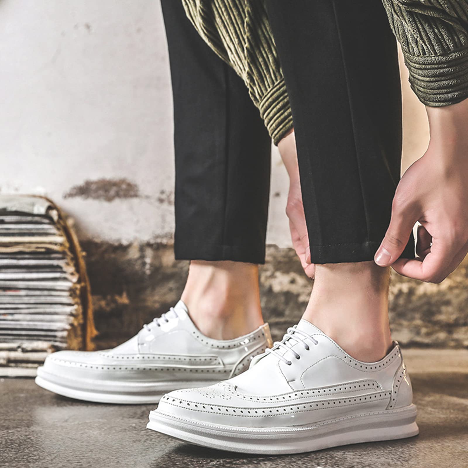 ANUFER Uomini Piattaforma Brogue Scarpe da Sera Pelle in Microfibra Allacciare