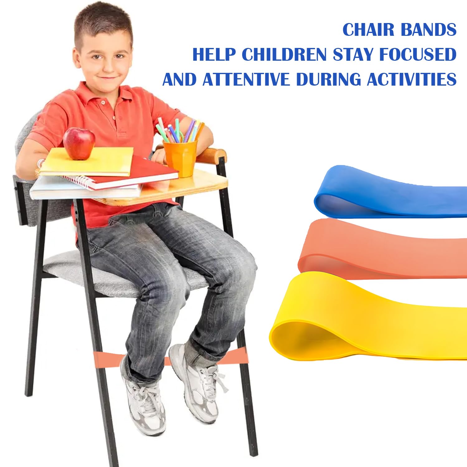 Begchy Confezione da 16 fasce per sedia per bambini con piedi irrequieti, aiuto ADHD per bambini, fasce per sedie per migliorare la concentrazione, blu