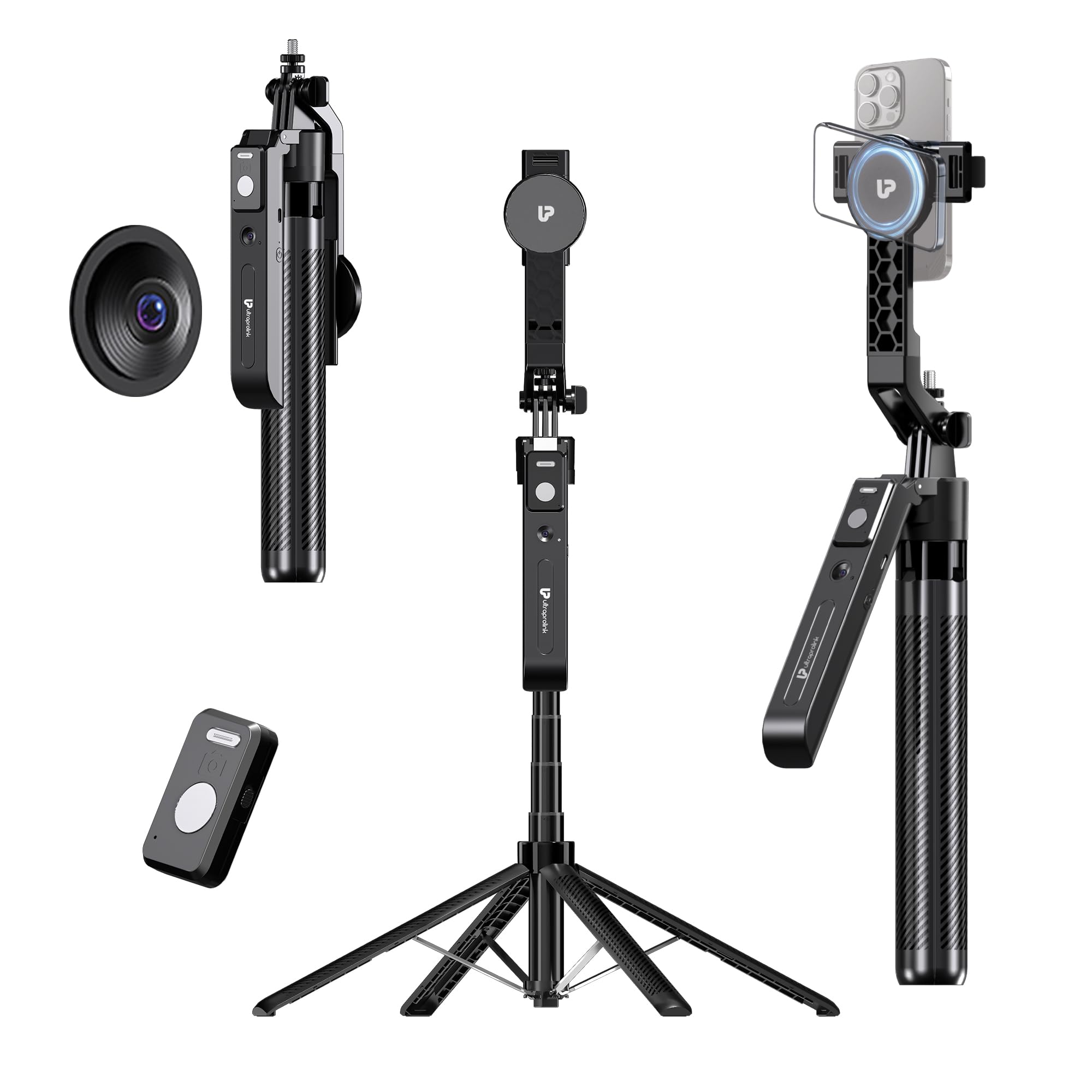 UltraProlink Snap-Z Aura | AI Face Tracking Tripod 180cm with 360 Degree Rotation, Gesture Control, Dual Phone Holder, Remote, Pan-Tilt, 1-Click Open | for Phone/DSLR/Action Camera | UM1279-picture-22