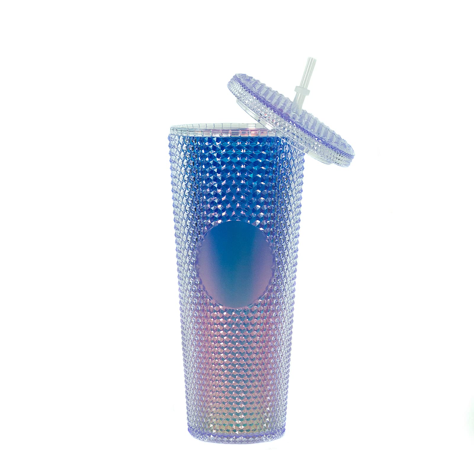 Photo 1 of 24oz Studded Cold Tumbler with lid and straw,Studded Blue Tumbler,BPA-FREE Studded Straw Cups with Lids and Straws for Beverages,Jeweled Tumbler with Lid and Straw (Rainbow Blue) Oil Blue