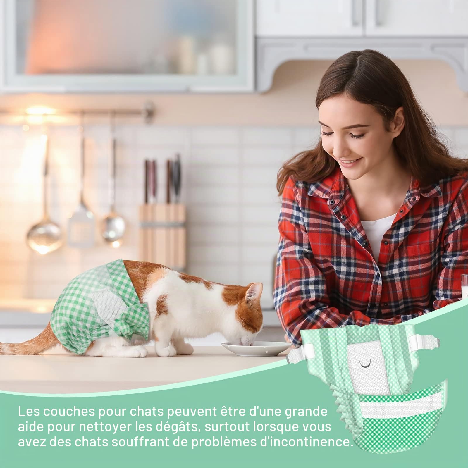 MICOOYO Couche Chien Femelle, Couch Chat Super Absorbantes pour Petits Chats et Chiennes, Pantalons Jetables pour Chiennes en Chaleur (XS,Vert)