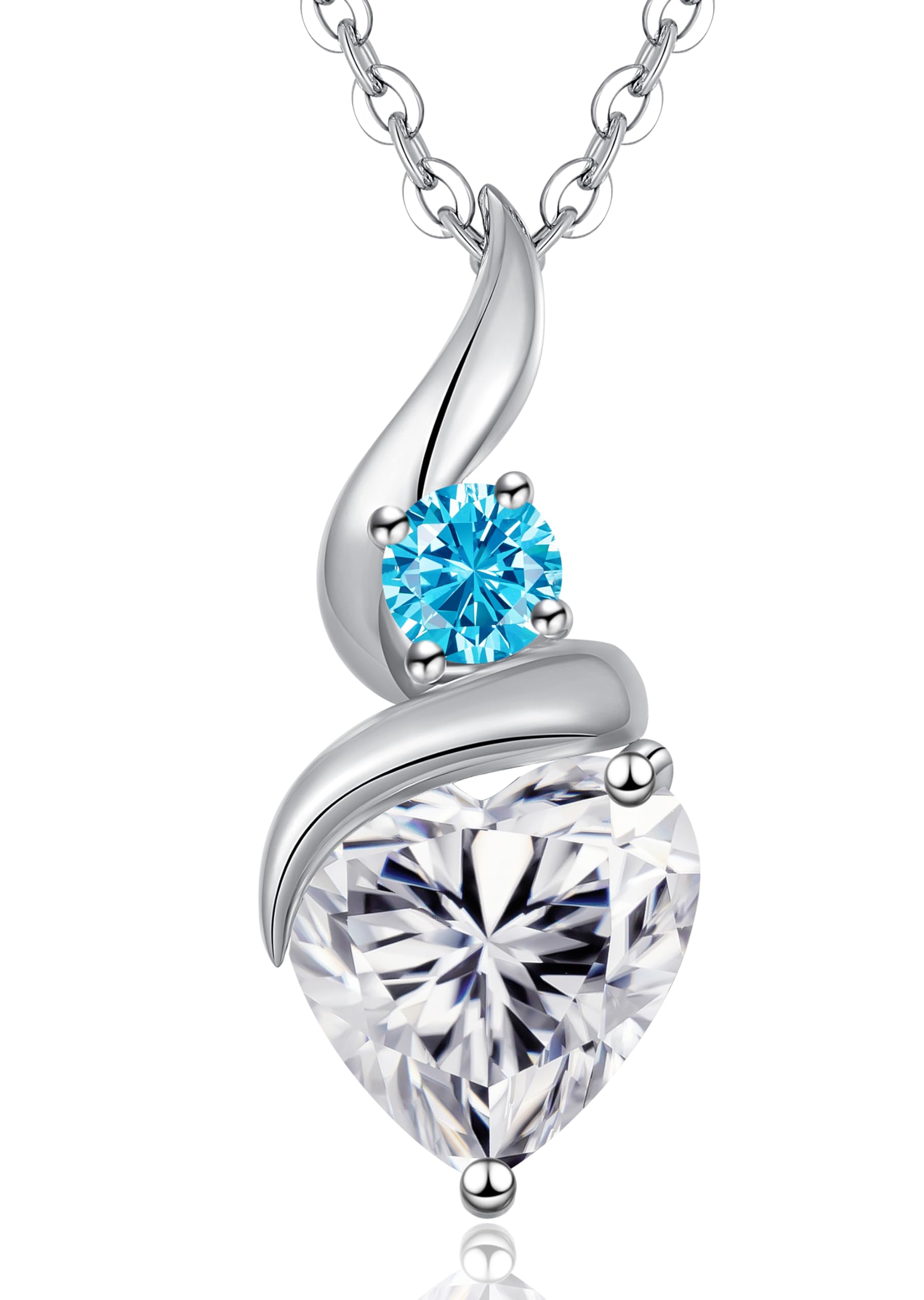 ANDSO Valentine's Day Gift Moissanite Heart Pendant Necklaces for Women, 925 Sterling Silver Necklace with Birthstone, Ideal Anniversary Present or