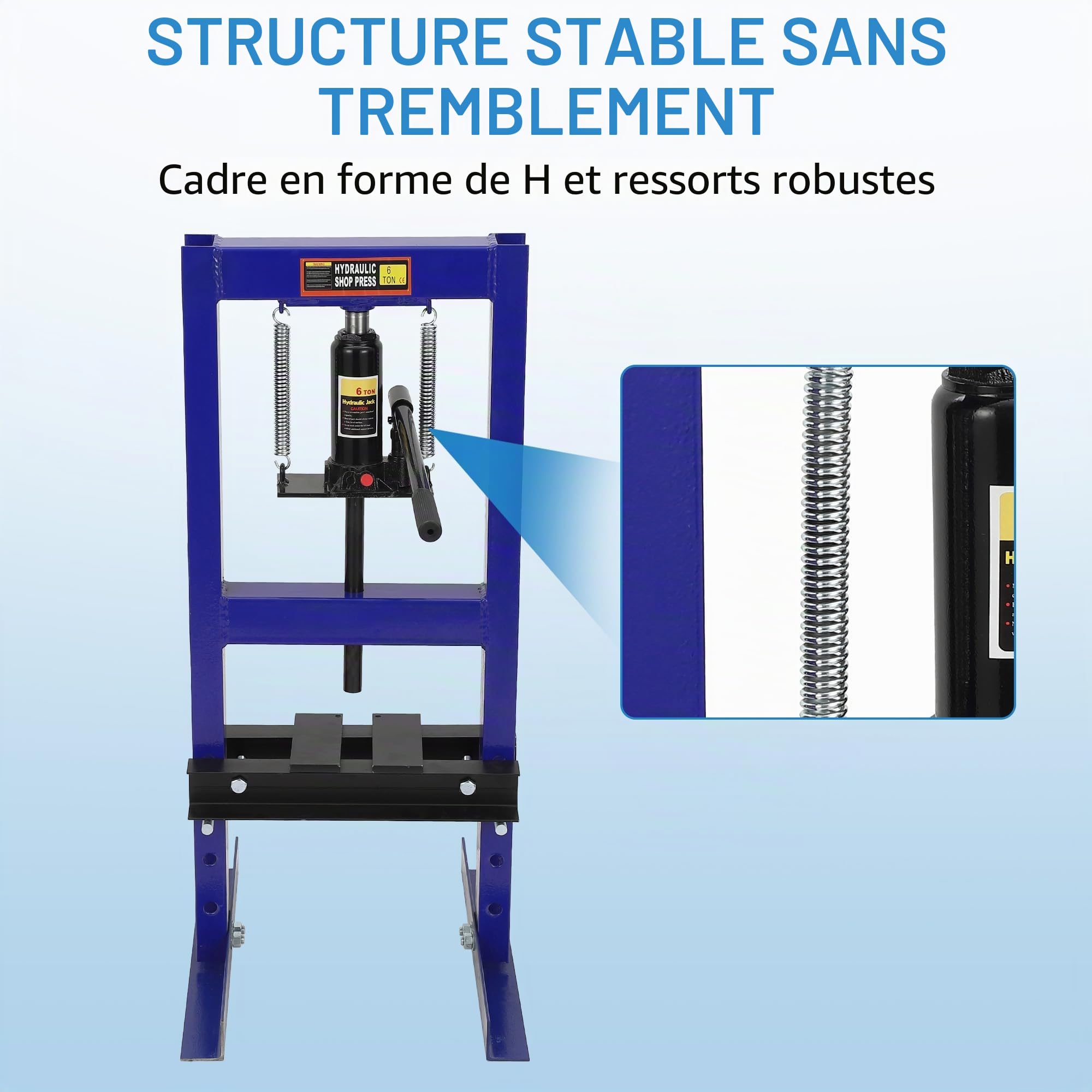 Garvee Presse Hydraulique 6 Tonnes Cadre H Robuste – Table Réglable & 2 Plaquettes – Pour Ébavurage, Redressage Métal & Réparations Auto