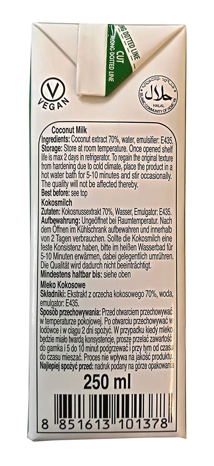 Aroy-D - Leche de coco con E435 - Paquete de 5 (5 x 250 ml)