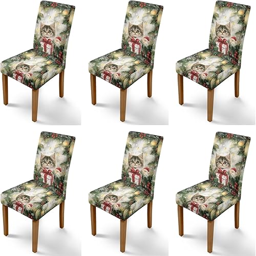 Miniatura 19 de Rnyleeg Juego de 1 fundas de asiento de Feliz Navidad para sillas de comedor, fundas elásticas suaves y cómodas para sillas de comedor con estampado