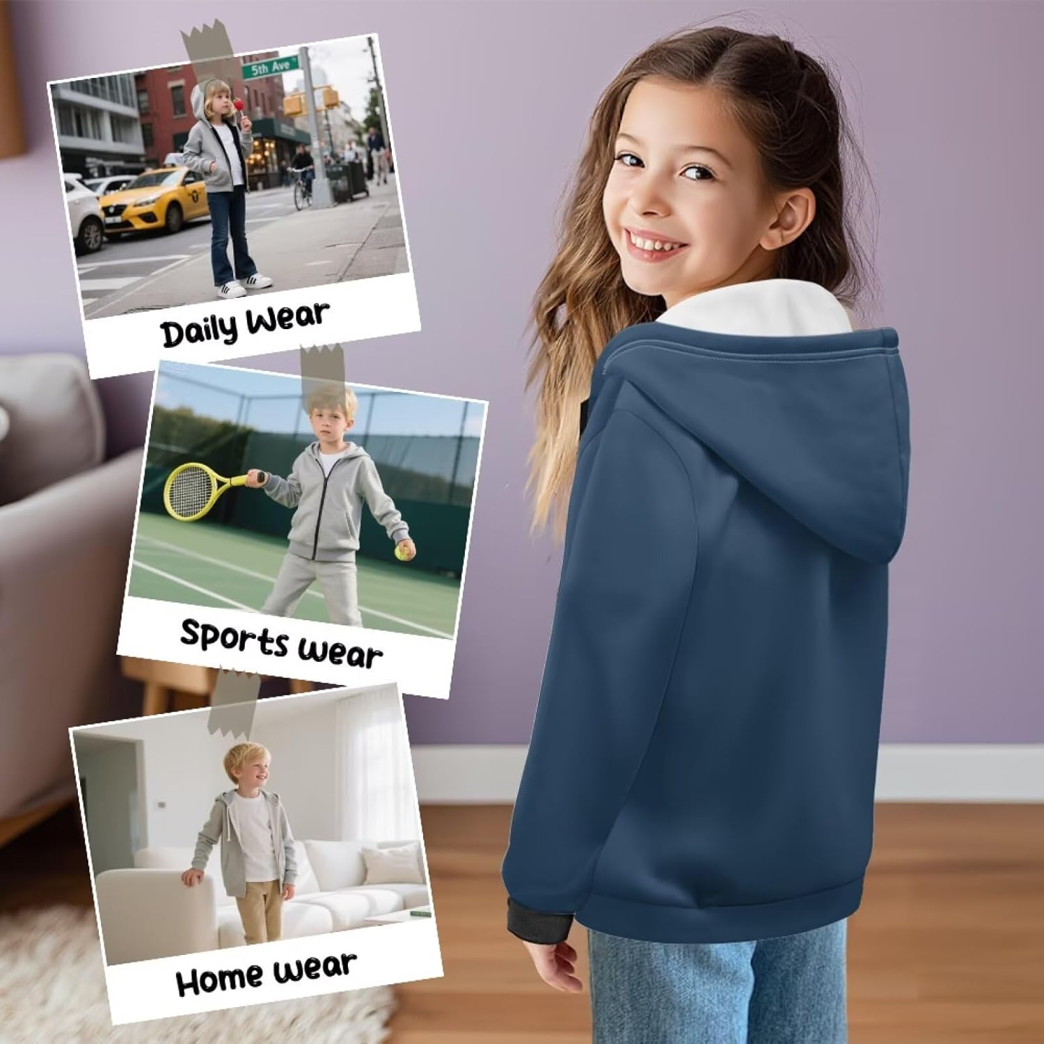 Kids Zip-Up Hoodie, Athletic Cardigan Sweatshirt Fashion Cozy Winter Jacket with Kangaroo Pocket for Boys Girls