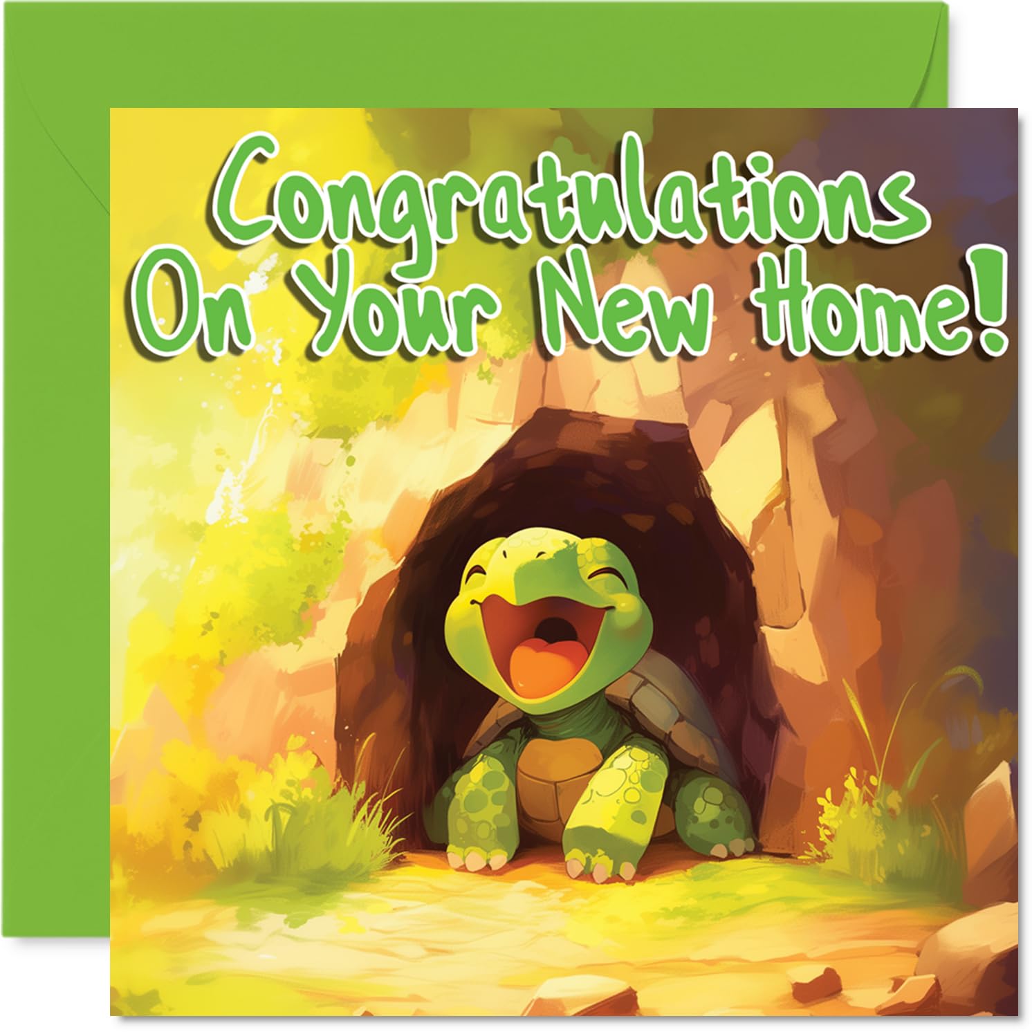Happy New Home Card for Men Women - Tortoise - Congratulations Housewarming House Card for Friends Family Colleague Neighbour, 145mm House Warming Greeting Cards