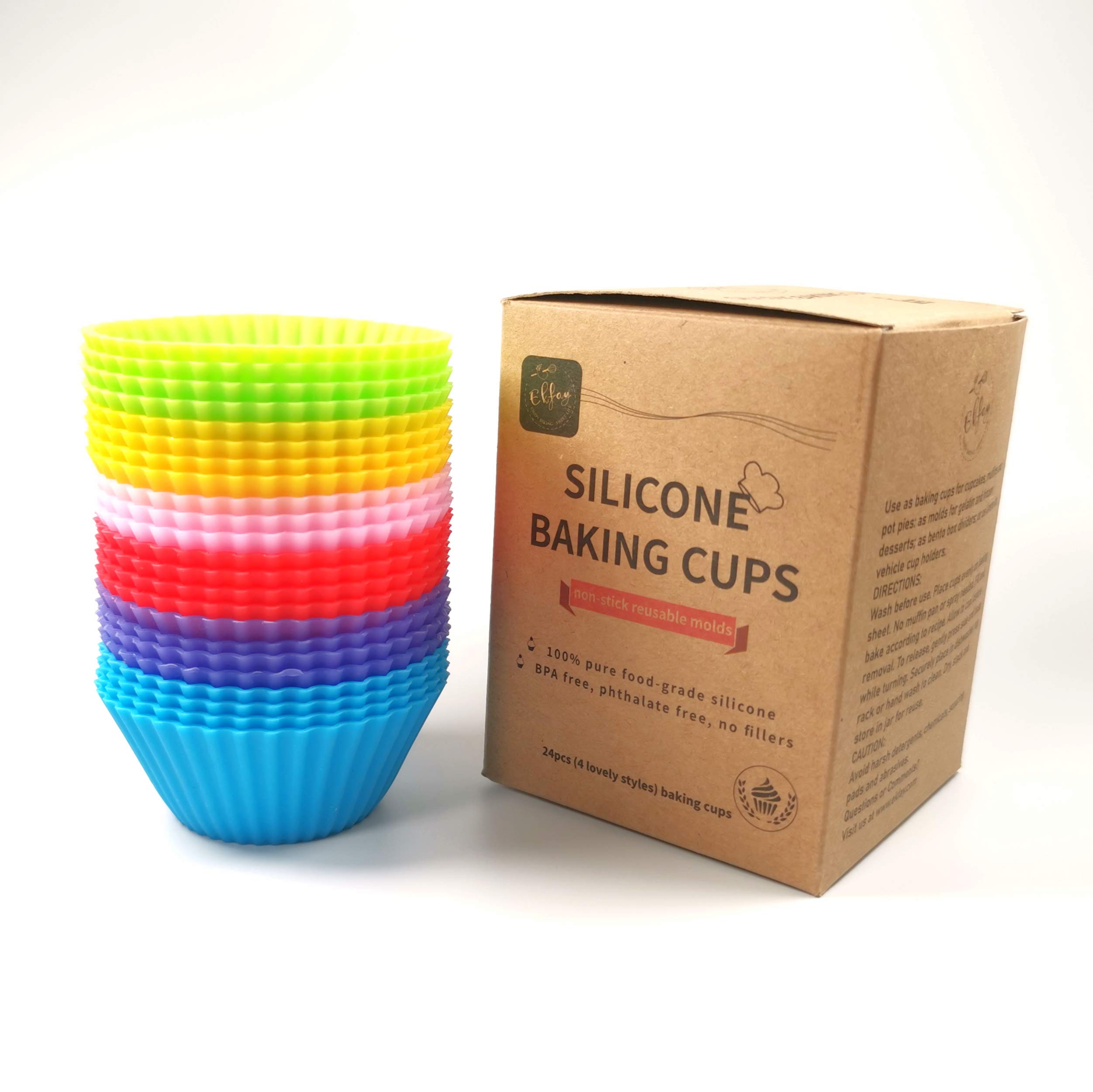 EKFAY Reusable Nonstick Silicone Baking Cups, Pack of 24 (Pack of 24)…