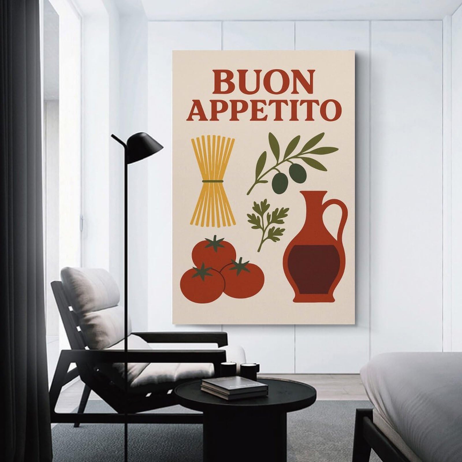 Junmoney Room Decor Wall Art Buon Appetito Italian Food Illustration, 12x18inch(30x45cm), for Gallery Wall Decor And Room Displays, An Easy Match for Collected Prints