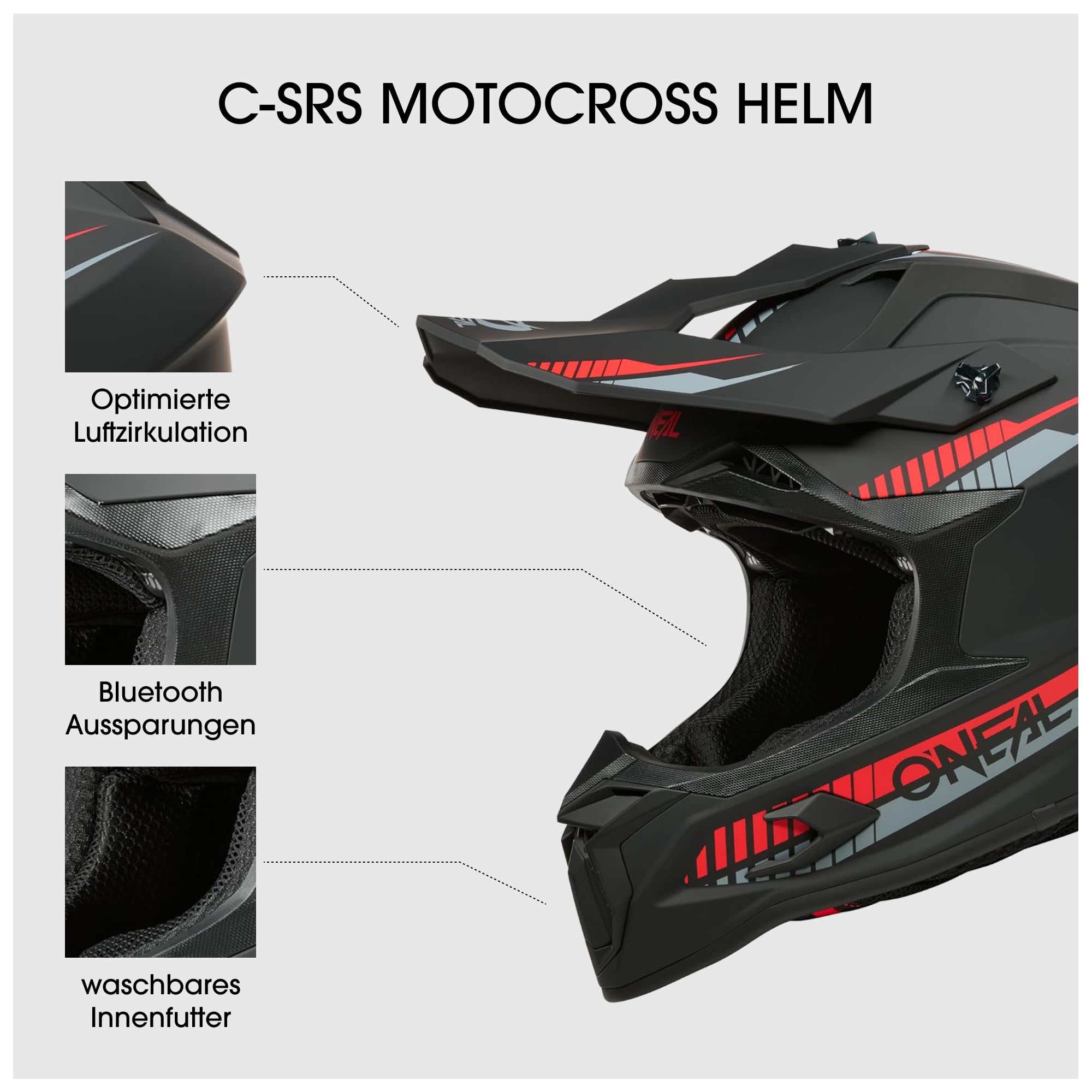 O'Neal C-SRS Casque de motocross, MX Enduro, coque en ABS solide, doublure intérieure rembourrée et lavable, ventilation optimale, fermeture de sécurité Microlock pour adulte