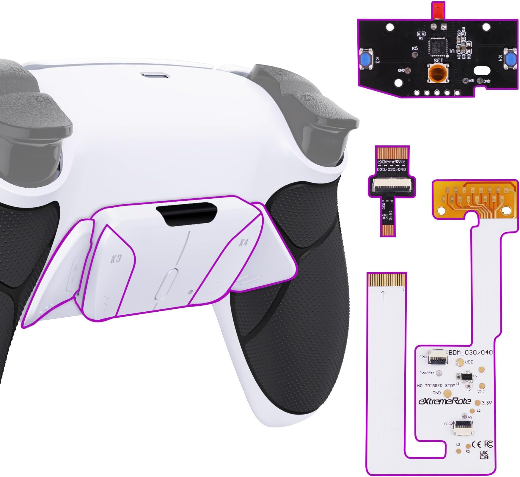 eXtremeRate Black Rubberized Grip Programable RISE4 V3 Remap Kit for PS5 Controller BDM-030 040 050, Upgrade Board White Redesigned Bottom Shell 4 Back Buttons Set for PS5 Controller