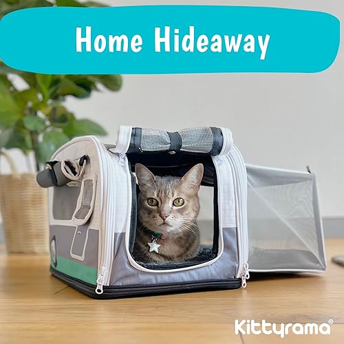 Vista 24 de Kittyrama - Transportador para gatos 2 en 1 de lados suaves y escondite en el hogar - Transportador calmante recomendado por veterinarios, Roamer